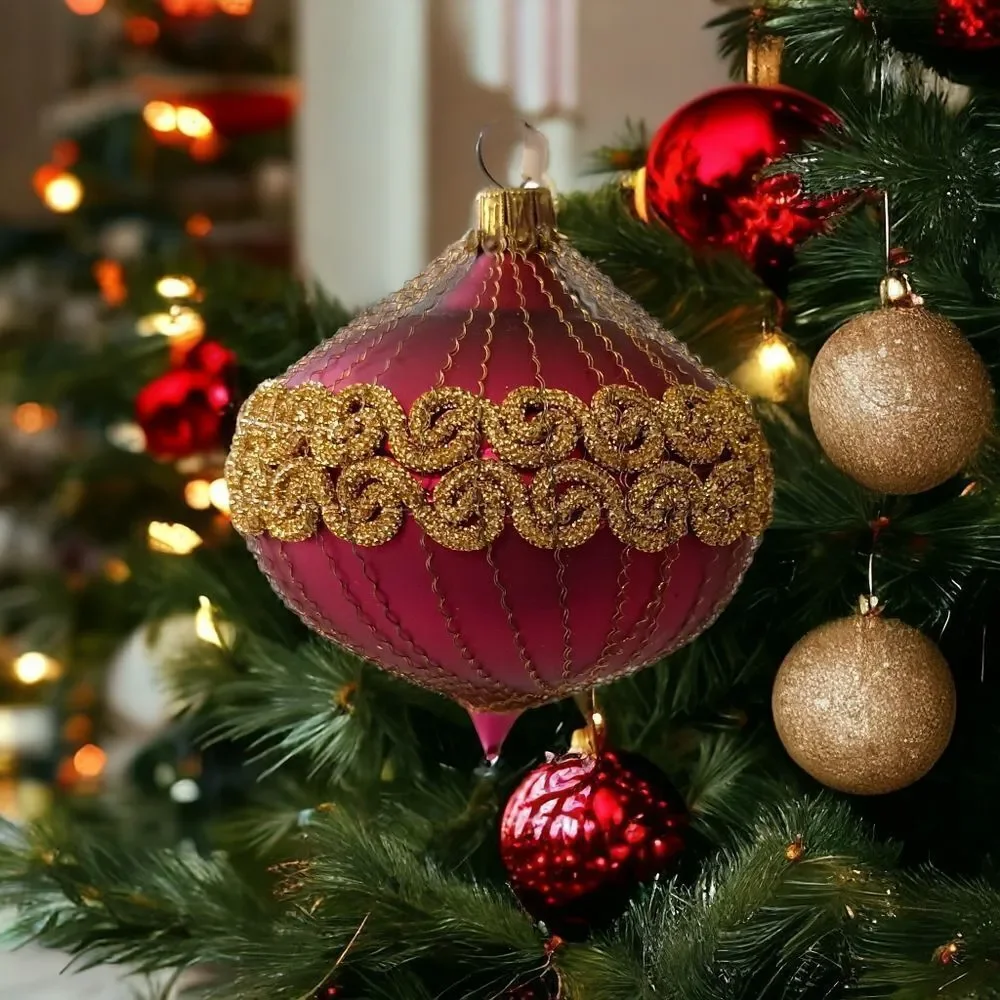 Hand Blown Glass Onion Shaped Ornament Fine Gold Chain Wrapped Victorian Germany